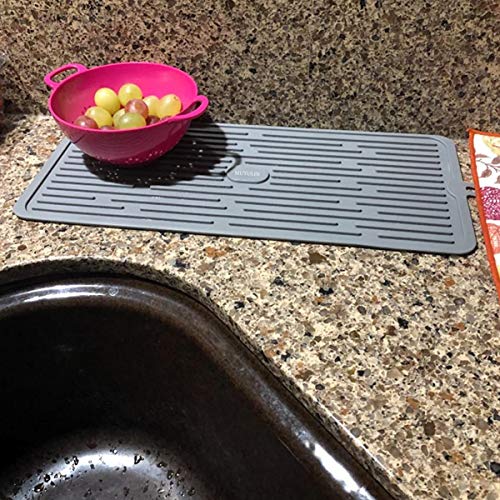 Dish Mat Silicone Dish Drying Mats Works For Drying Stemware Cocktail Glasses Silverware Pots Pans Knives and Dish Rack for Kitchen Counter Sink Bar Pads Easy to Clean (Gray) - color: M+ (15.3" x 7.8") Grey