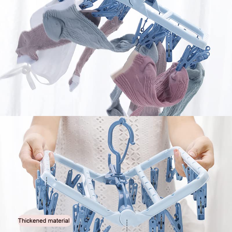 Foshine Clothes Drying Racks Foldable Clip Hangers Plastic with 32 Clips - color: Blue