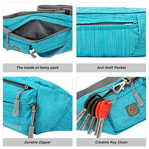 ZOMAKE Small Crossbody Fanny Pack for Women Men, Mini Runners Belt Bag with Adjustable Strap, Fashion Water Resistant Waist Bag for Running Travel Hiking Carrying All Phones(Light blue) - color: Light blue