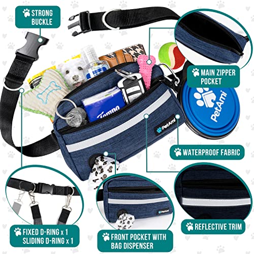 PetAmi Hands Free Dog Leash Waist Belt Bag Fanny Pack, Single, Heather Navy - color: Navy, size: 1 Leash