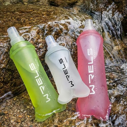 WRELS Running Water Bottle,250ml/350ml/500ml TPU Soft Flask,Collapsible Water Bottles for Hydration Vests and Running Belts Backpack, Soft Water Bottles For Hiking Cycling Climbing - color: Pink-250ml*2