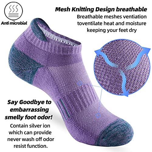 ATBITER Women's Ankle Socks Cushioned Running Athletic No Show Socks-6Pairs - color: 6pairs Colorful-purple, size: 8-10