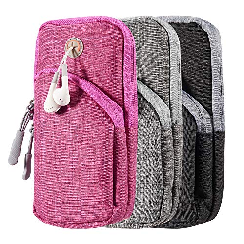 Adjustable Gray Canvas Sports Armband | Water-Resistant Workout Phone Holder for Phones Up to 6.4 Inch | Running Jogging Hiking Cycling Yoga Gym Exercise