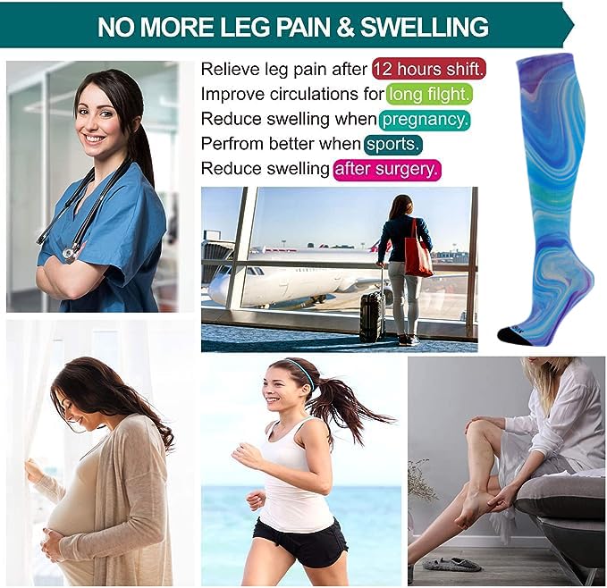 LEVSOX Compression Socks Women and Men, 20-30mmHg, Best for Nurses, Travel, Pregnancy - color: 3 Pairs Printing Mix 2, size: Large