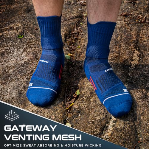 Rahhint CoolMax Quarter Compression Running Socks for Men Women, Wicking Cushion Athletic Hiking Socks 3 Pairs - color: Dark Blue, size: 6-9