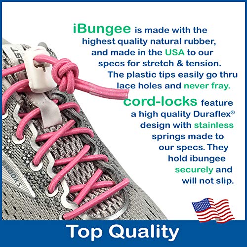 IBUNGEE LACES (Elastic No Tie Shoelaces (Made in the USA) - color: Pink, size: 22-inch