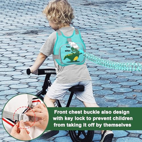 Accmor Toddler Harness Leash+ Anti Lost Wrist Link, Cute Dinosaur Kids Harness with Leash, Collapsible Child Leash Baby Walking Harness Wristband Assistant Strap Belt for Boys Girls to Outdoor Travel - color: Teal/Cool Tyrannosaurus Rex