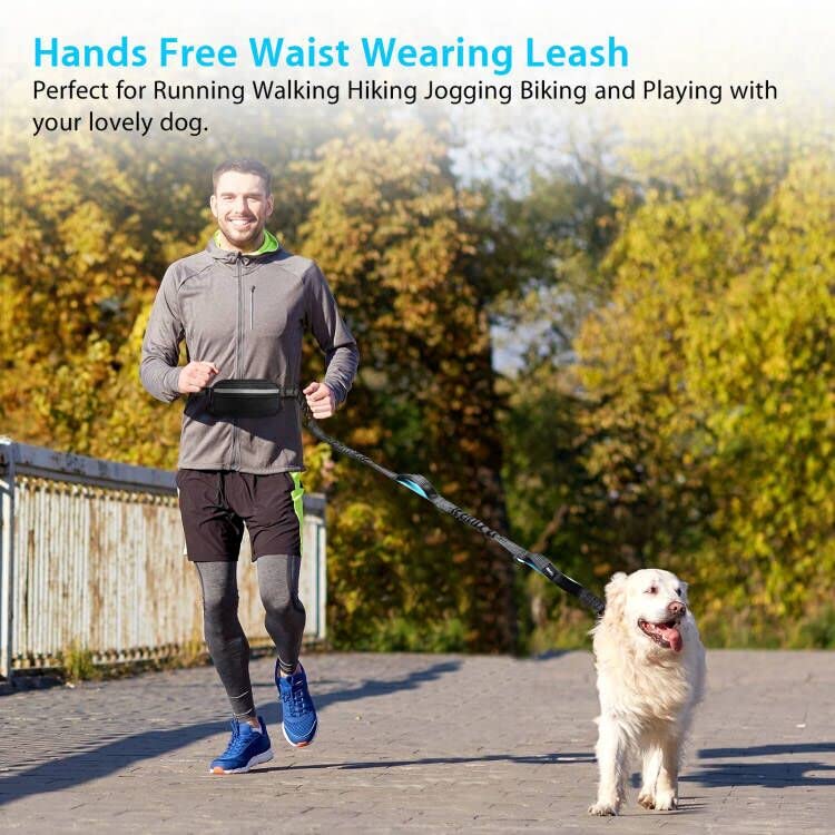 Uppetly Hands Free Dog Running Leash with Adjustable Waist Belt, Dual Handle Elastic Bungees Retractable Rope for Small and Medium Dogs, Reflective Stitches for Walking Hiking Biking (Medium, 8-25lb) - size: Medium