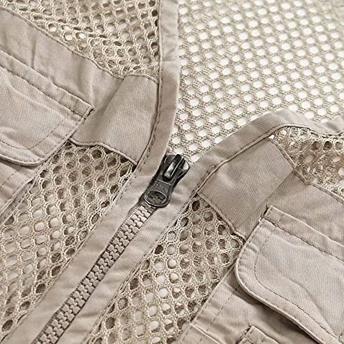 Unisex Mesh Breathable Fishing Vest, Multi-Pockets Photography Travel Hiking Waistcoat Jacket for Adults and Youth - color: Beige, size: XX-Large