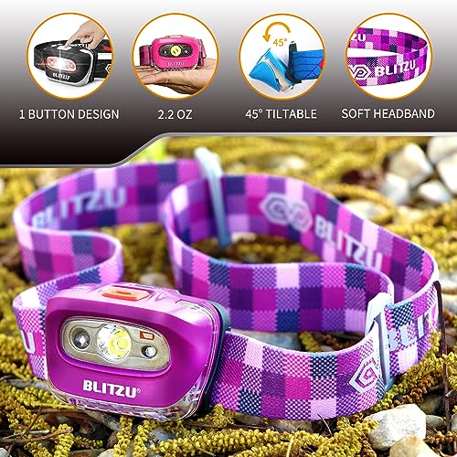 LED Headlamp, Super Bright Headlight Flashlight, Kids & Adults Outdoor Use - color: Purple