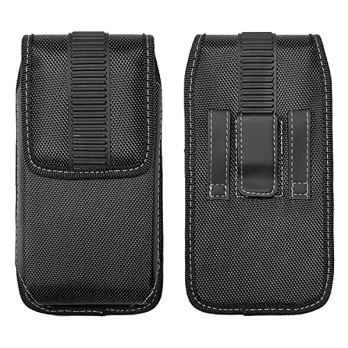 Nylon Cellphone Holster for iPhone SE (2020/2022), 11 Pro, XS/X, 8/7/6S/6, Alcatel Insight, LG Aristo 2, Galaxy S10e - Vertical Case Canvas Waist Carrying Pouch with Belt Clip/Loops, Black - size: Small