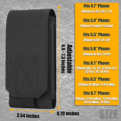 Tactical Molle Phone Holster Pouch, Universal Belt Waist Bag for iPhone 18 Pro Max/17 Pro/17/16 Pro Max/15 Pro Max/14 Pro Max/13, Samsung S26 Ultra/S25/S24, Size L - color: Black(1 Pack)