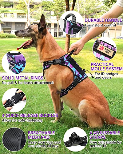 Tactical Dog Harness No Pull,Service Dog Vest with Handle,Purple Camo, XL - color: Purple Camo, size: XL(Neck: 22''-29.5'',Chest:25''-40''）