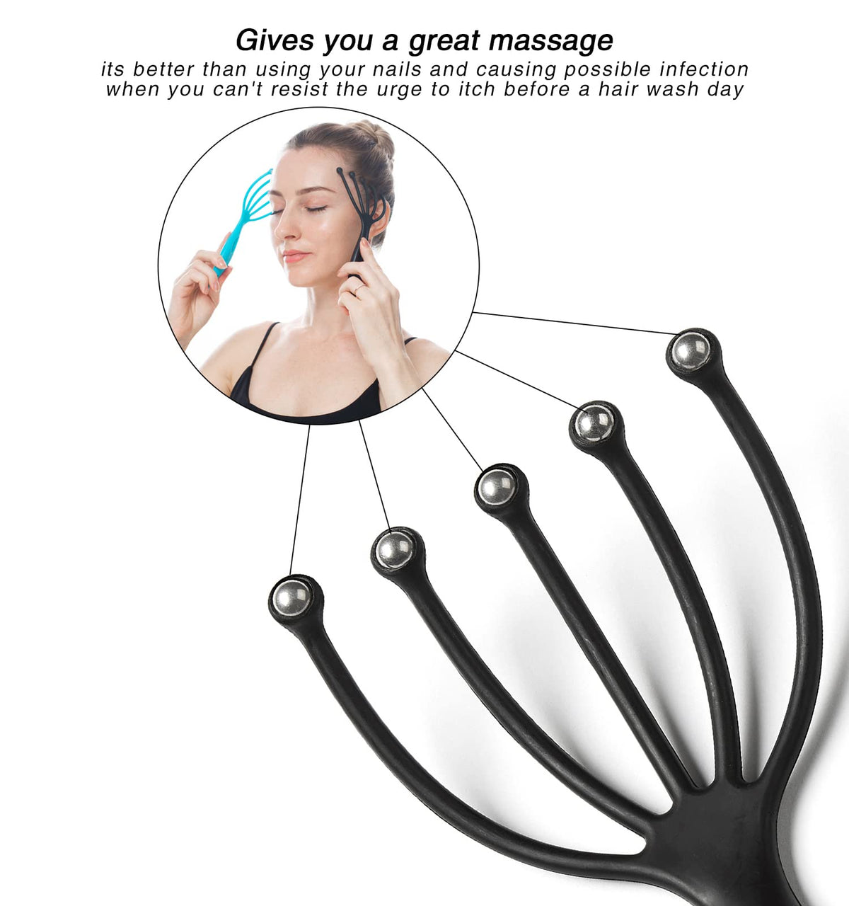 Head Massager,Protable Handheld SPA Scalp Massage Tool for Deep Relaxation & Stress Reduction Wet and Dry in The Office Home SPA (2-Pack) (Black Blue) - color: Black Blue