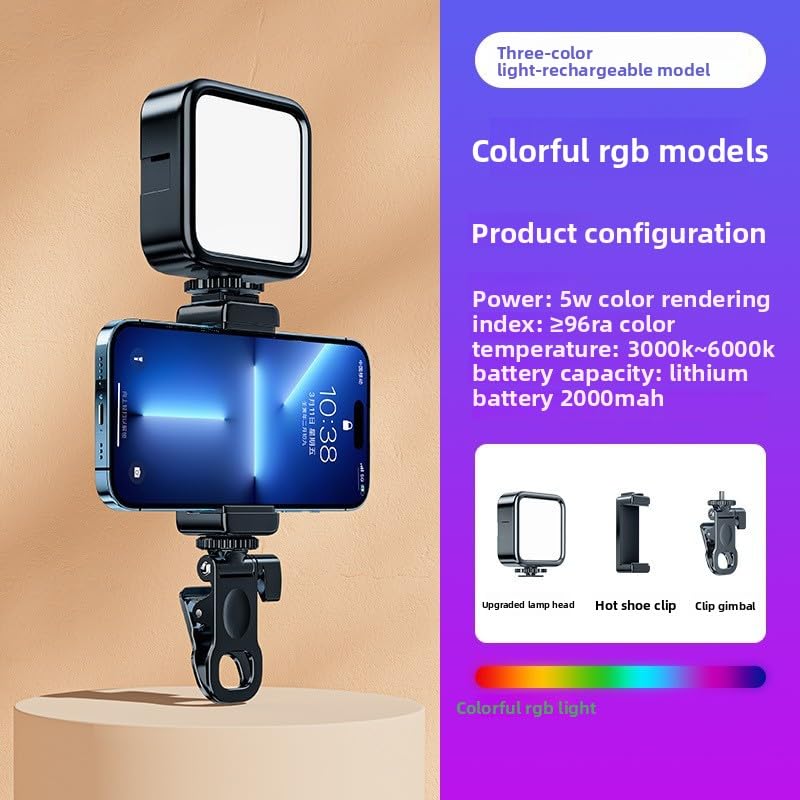 2000mAh RGB LED Video Light 3000-6000K+CRI95 Rechargeable Camera Light, 3 Cold Shoe Mount for DSLR/GoPro/Phone, Vlog Filming TikTok Live & Photography - size: RGB RGB Light+Clip+Phone Clip