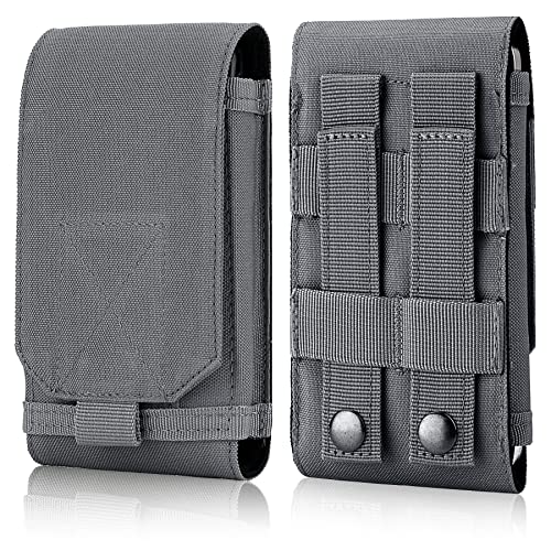 Tactical Molle Phone Holster Pouch, Universal Belt Waist Bag for iPhone 18 Pro Max/17 Pro/17/16 Pro Max/15 Pro Max/14 Pro Max/13, Samsung S26 Ultra/S25/S24, Size L - color: Gray(1 Pack)