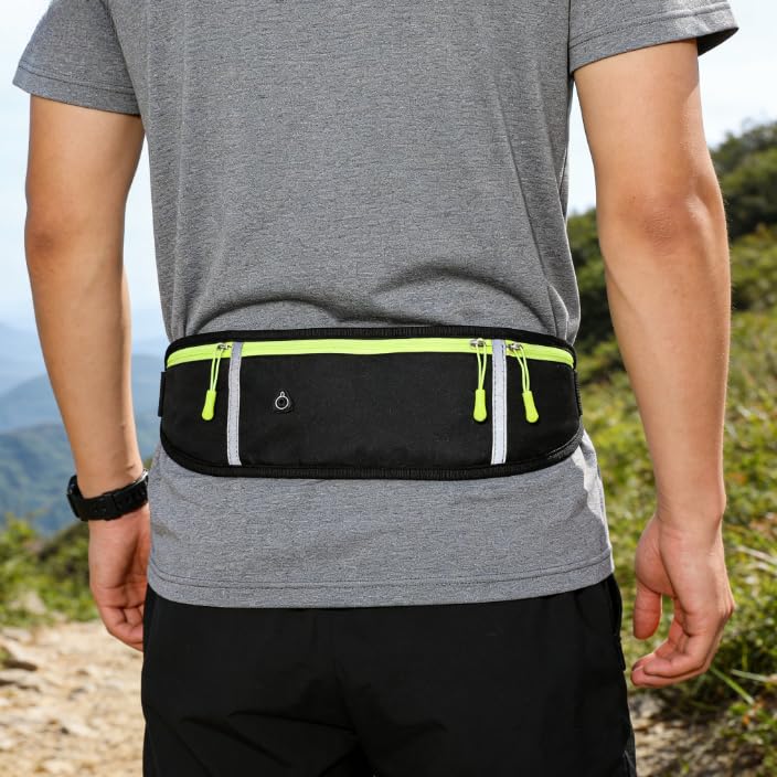 Sports Waist Pack with Water Bottle Holder – Reflective Running Belt with Multi Pocket Storage for Cycling and Exercise (Black) - color: Black