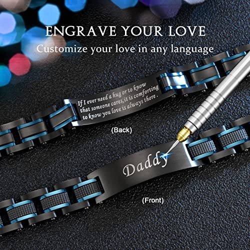 Black Blue Free Custom Engraved Emergency Medical Alarm ID Men's Bracelet
