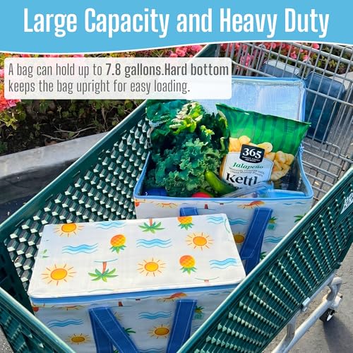 VENO 2 Pack Insulated Grocery Bags, Hard Bottom, Tropical Island - color: Tropical Island, size: 15.7"W x 12.6"H x 8.7"D - 2 Pack
