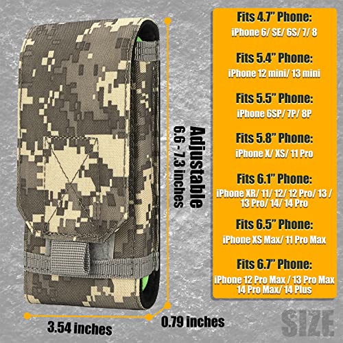 Tactical Molle Phone Holster Pouch, Universal Belt Waist Bag for iPhone 18 Pro Max/17 Pro/17/16 Pro Max/15 Pro Max/14 Pro Max/13, Samsung S26 Ultra/S25/S24, Size L - color: Gray Camo(2 Pack)
