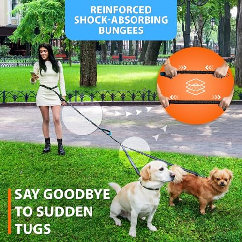 SparklyPets Hands Free Dual Dog Leash, Small (Gray) - color: Gray, size: 2 dogs S