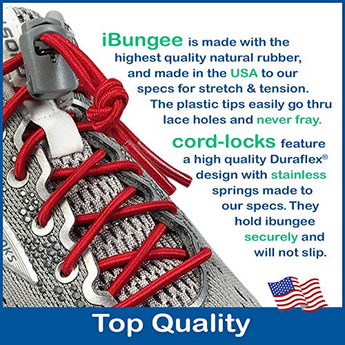 IBUNGEE LACES (Elastic No Tie Shoelaces (Made in the USA) - color: Red, size: 22-inch