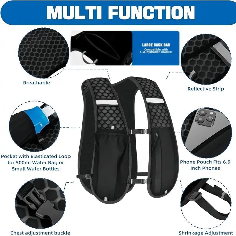 Sports Running Vest - Lightweight Breathable Anti-Bounce Storage Gear with Compartments for Trail Running Outdoor Sports