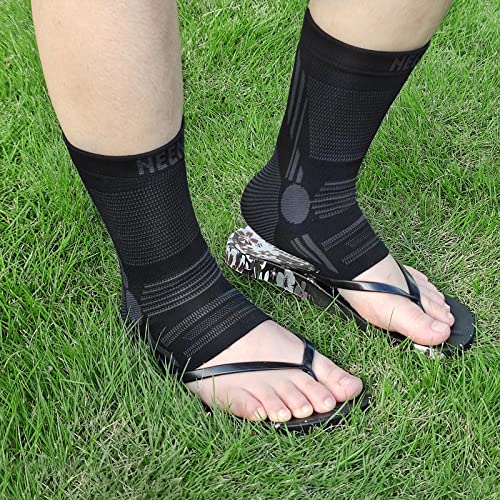 NEENCA Foot & Ankle Brace Socks for Sprained-Ankle Compression Sleeves Set - color: Pink Grey, size: Medium