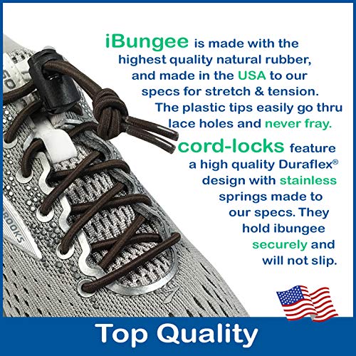 IBUNGEE LACES (Elastic No Tie Shoelaces (Made in the USA) - color: Brown, size: 22-inch