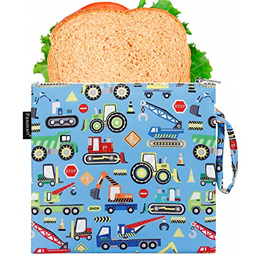 Fammart Reusable Sandwich Bag/Snack Bag for Kids & Adults, Dual Layer Lunch Bag with Handle, Washable, Food Safe, BPA Free (1-Pack, Car) - color: Large, 1 Pack - Car