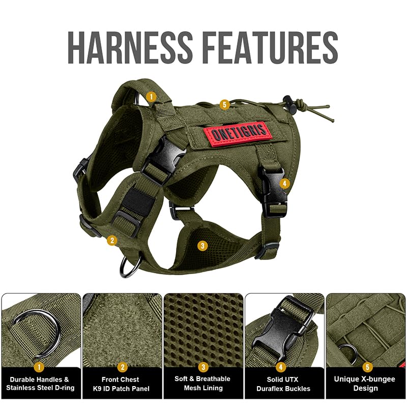 OneTigris Tactical Dog Harness with Handle No-Pull Adjustable for Small Dog - color: Green, size: X-Small