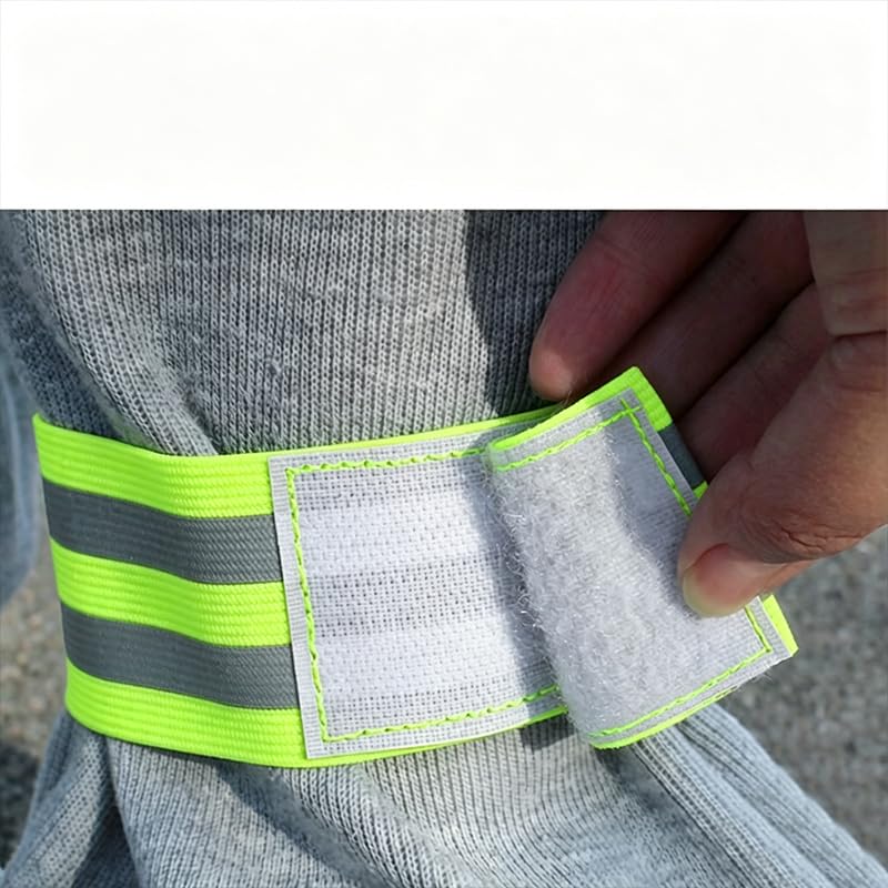 2 Pack Neon Green Reflective Ankle Bands Elastic Reflective Bicycle Pant Clips High Visibility Leg Straps Adjustable Safety Reflective Arm Wristbands for Night Running Cycling Jogging Walking