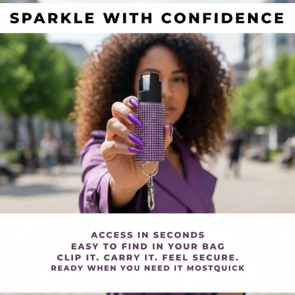 Pepper Spray for Women, Mini Bling Keychain, 12-Ft Range, Quick Release - color: Bling Purple Color