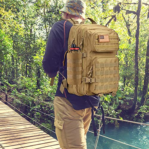 FRTKK Tactical MOLLE Water Bottle Pouch with Drawstring Open Top & Mesh Bottom, Military Water Bottle Holder Bag Sports Travel Hydration Carrier - color: Tan