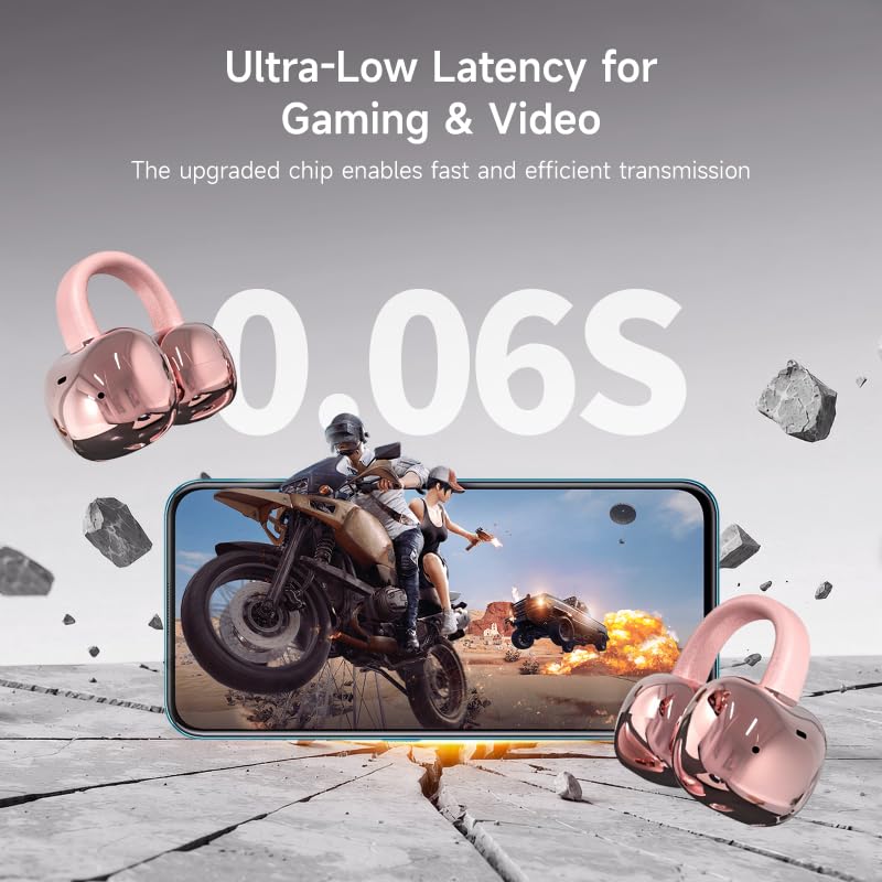 A80 Open Ear Earbuds, Clip On Wireless Headphones with Microphone - color: RoseGold