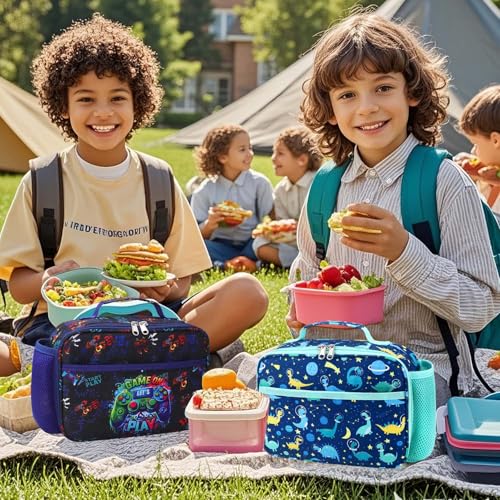 RHCPFOVR Kids Lunch Bag - Insulated Lunch Box for Boys Girls,Washable Lunch Bag and Reusable Toddler Leak-proof Lunchbox for School and Daycare - color: Dark Blue Games