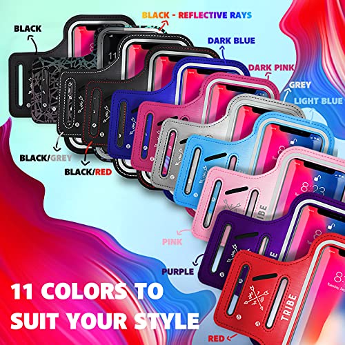 TRIBE Water Resistant Cell Phone Armband Case Running Holder for iPhone Pro Max Plus Mini SE (13/12/11/X/XS/XR/8/7/6/5) Galaxy S Ultra Plus Edge Note (21/20/10/9/8/7/6/5) Adjustable Strap & Key Pocket - color: Black, size: S: iPhone Mini/8/7/6/5/4/3/SE/Ga