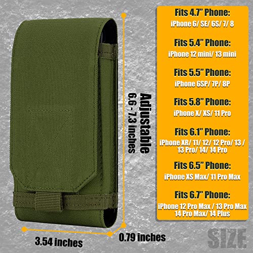 Tactical Molle Phone Holster Pouch, Universal Belt Waist Bag for iPhone 18 Pro Max/17 Pro/17/16 Pro Max/15 Pro Max/14 Pro Max/13, Samsung S26 Ultra/S25/S24, Size L - color: Green(1 Pack)