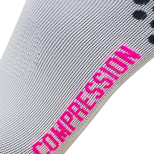 Compression Ankle Socks for Running - Moisture Wicking, Dot Padding - color: 1 Pair - White/Neon Pink, size: Small