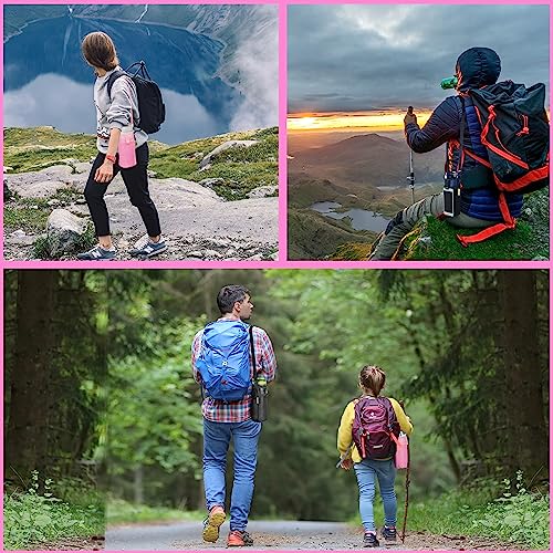 Hands Free Water Bottle Carrier with Strap for Hiking, Walking - color: pink & black