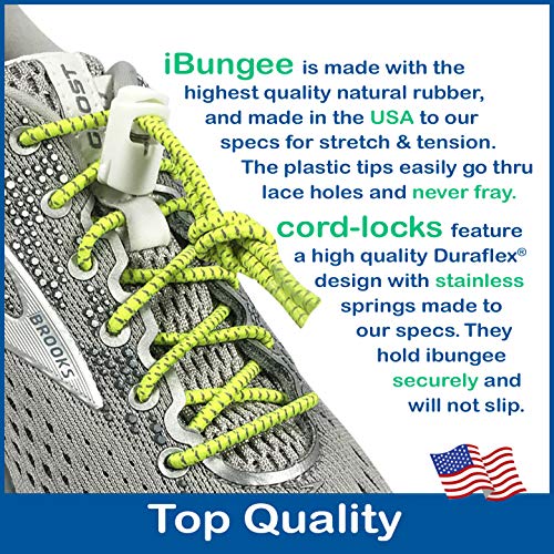 IBUNGEE LACES (Elastic No Tie Shoelaces (Made in the USA) - color: Yellow Reflective, size: 22-inch