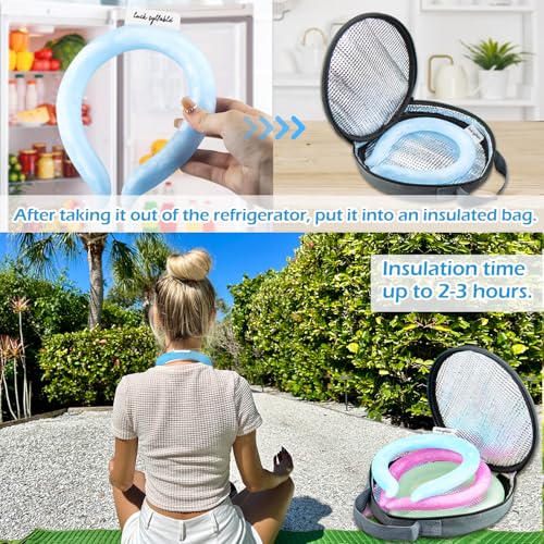 2PCS Neck Cooling Tube with Insulated Bag, Reusable Ice Ring Coolers Wearable Body Cooling Products, Neck Coolers for HotWeather - color: Blue*2