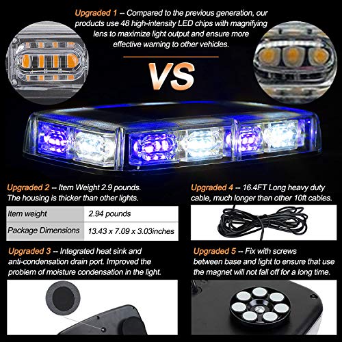 ASPL 48LED Roof Top Strobe Lights with Magnetic Base - color: Blue/White