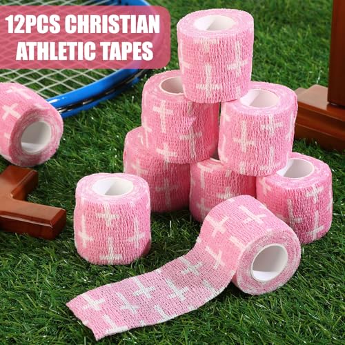Geiserailie 12 Pack Christian Athletic Tapes 2 Inch x 5 Yards, Pink - color: Pink