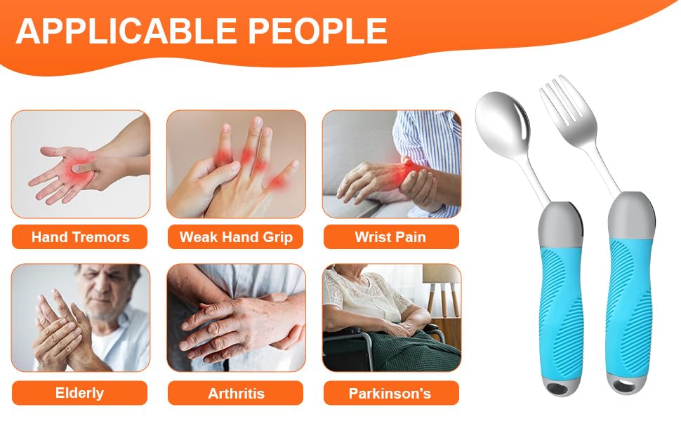 Weighted Utensils for Tremors & Parkinson's, Adaptive Eating Aids (Blue) - color: Blue