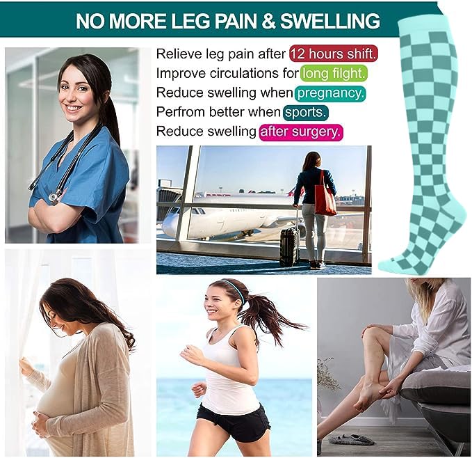 LEVSOX Compression Socks Women and Men, 20-30mmHg, Best for Nurses, Travel, Pregnancy - color: 4 Pairs Checkered, size: X-Large