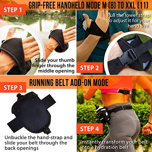 Runtasty Hydration Bundle – Running Belt w/ 2 Bottles + 2-in-1 Handheld 12 oz Bottle & Belt Add-On + Push-Pull Replacement Lids – Waterproof Pockets, Touchscreen Cover, No-Bounce Design