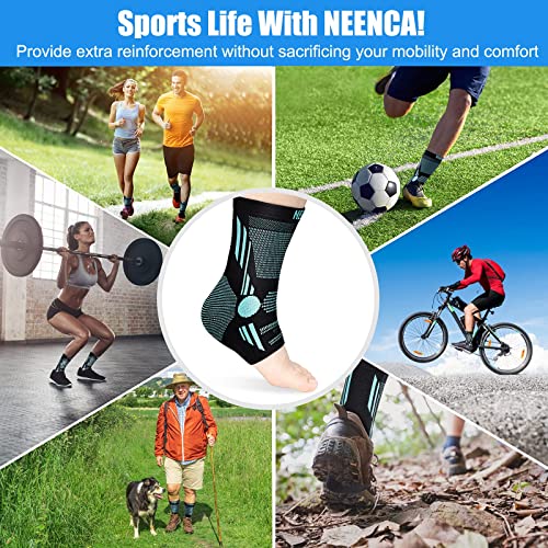 NEENCA Foot & Ankle Brace Socks for Sprained-Ankle Compression Sleeves Set - color: Blue, size: Large