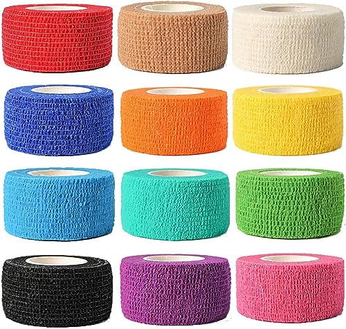 12 Pack Self Adhesive Bandage Wrap, 1" x 5 Yards, Cohesive Athletic Tape - size: 1x180 Inch (Pack of 12)