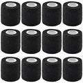 12 Pieces Self Adhesive Bandage Wrap Tape Stretch Self Adherent Cohesive Toe Tape for Sports, Wrist, Ankle, 5 Yards Each (Black, 2 Inches)